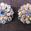 Clip earrings pronged blue rhinestones one inch gold tone setting vintage jewelry Clip earrings pronged blue rhinestones one inch gold tone setting vintage jewelry