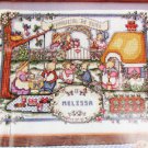 Cottage Christening cross stitch pattern bunnies birth sampler