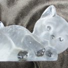 Viking frosted glass cat paperweight figurine sleeping kitty with sticker