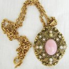 Avon necklace pink cabochon faux pearls gold tone 24" rope type chain vintage Avon necklace pink cabochon faux pearls gold tone 24" rope type chain vintage