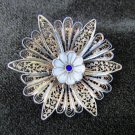 Topazio Portugal sterling filigree pin cloisonne center 1 3/8" vintage brooch Topazio Portugal sterling filigree pin cloisonne center 1 3/8" vintage brooch