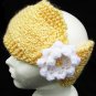 Headband yellow hand knitted side white flower 21 x 4.5 inches knobby yarn