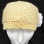 Headband yellow hand knitted side white flower 21 x 4.5 inches knobby yarn