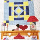 Finished cross stitch Amish quilt hanging 5x6" small and clean