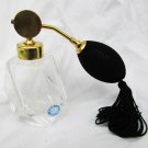 Irice spray perfume bottle glass with black bulb & tassel & label