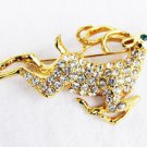 Avante reindeer pin green eye rhinestones gold tone Christmas Avante reindeer pin green eye rhinestones gold tone Christmas
