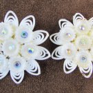 Soft plastic clip earrings large white flowers with rhinestones 1 1/4" vintage Soft plastic clip earrings large white flowers with rhinestones 1 1/4" vintage