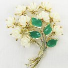 Carved celluloid white cream roses bouquet pin JJ Jonette mark Carved celluloid white cream roses bouquet pin JJ Jonette mark