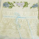 Lace trim embroidered guest tea towel vintage purple blue flowers set of 2