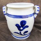 Williamsburg Restoration blue salt glaze ear handled crock vase CW4 mark 5"