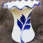 Williamsburg blue salt glaze vase ruffled top wide mouth 5 3/4 inches 1990