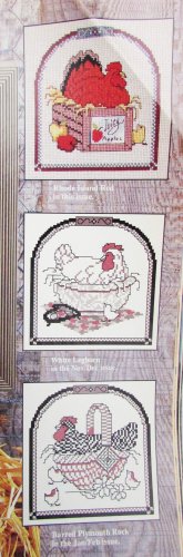 3 Nesting Hens cross stitch patterns Rhode Island Leghorn Plymouth Rock magazine