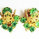 Clip earrings green rhinestones gold tone setting nice 3/4" long Clip earrings green rhinestones gold tone setting nice 3/4" long