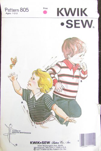 Kwik Sew pattern 805 boys toddler shirt sizes 1 2 3 uncut stretch knits