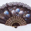 Black lace hand held folding fan made in Spain hand painted flowers Black lace hand held folding fan made in Spain hand painted flowers