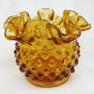 Fenton amber hobnail ruffled top mini vase bowl