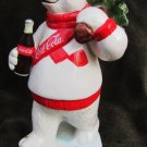 Coco Cola bear Carrying Christmas Tree figurine chainsaw & box 5.5" ceramic 1997 Coco Cola bear Carrying Christmas Tree figurine chainsaw & box 5.5" ceramic 1997