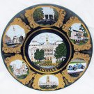 Indiana state plate black glass statehouse & sites souvenir 9 1/2" gold trim Indiana state plate black glass statehouse & sites souvenir 9 1/2" gold trim