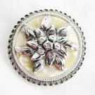 Western Germany scarf pin silver tone flower round 1 3/8"