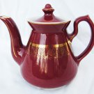 Hall 6 cup burgundy teapot gold trim great shape