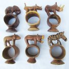 6 African safari carved wooden napkin rings animal tops pedestal bases 6 African safari carved wooden napkin rings animal tops pedestal bases