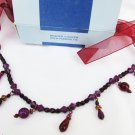Avon purple beaded choker necklace with ribbon tie new in box