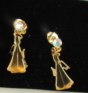 Avon angel rhinestone accent drop earrings 3 dimensional new in box