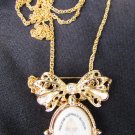 Precious Moments pendant pin with bow necklace gold tone Happiness Blossom MIB Precious Moments pendant pin with bow necklace gold tone Happiness Blossom MIB
