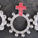 3 finger rosary rings silver tone Catholic Cross