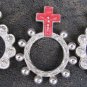 3 finger rosary rings silver tone Catholic Cross