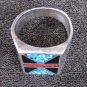 Man's sterling ring size 8 1/2 turquoise coral onyx rectangular front