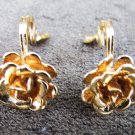 Monet gold tone rose clip earrings 1/2"