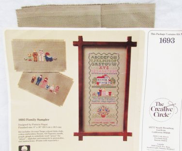 Creative Circle Family Sampler pattern & Taupe Aida cloth partial cross stitch kit