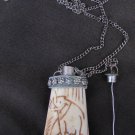 Scrimshaw carved perfume necklace container vial silver tone dabber vintage Scrimshaw carved perfume necklace container vial silver tone dabber vintage
