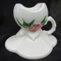 Hull woodland ivory candlestick holder with side handle & pink flower