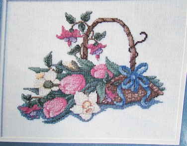 Spring Bouquet cross stitch pattern flowers in a basket