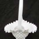 Fenton white hobnail basket 8" tall crimped edges great shape