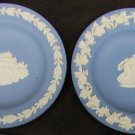 2 Wedgwood trinket pin dishes round Jasperware blue