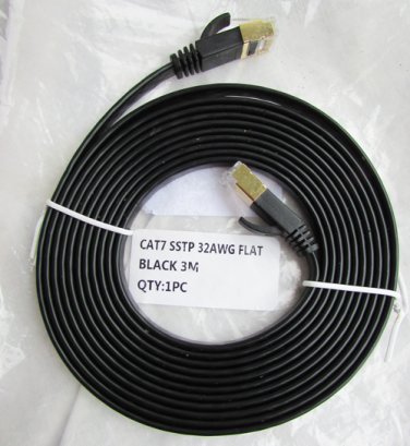 Ethernet internet cable CAT7 black 3M flat cord