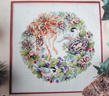 Cross stitch pattern Bird Nest Wreath pattern