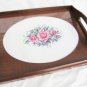 Cross stitch serving vanity tray wood completed cross stitch flowers under glass