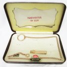 Harvester de lux watch fob & tie or money clip 24 kt plated leather case vintage Harvester de lux watch fob & tie or money clip 24 kt plated leather case vintage