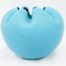 Victorian Blue satin glass rose bowl hand blown 4 1/2" pinched top nice
