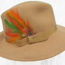 Fabini New York ladies hat dark tan 100% wool Bollman feather accent made USA