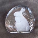 Zajecar bunny rabbit crystal paperweight Yugoslavia frosted recessed image