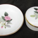 Wedgwood Hathaway rose trinket box & pin dish great shape gold trim