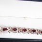 Bracelet sterling DL CZ ruby red stones links 7 1/2" tennis style