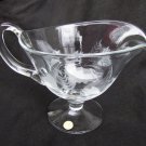 Etched glass gravy boat pitcher Romanian frosted leaf flower