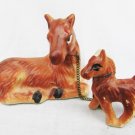 Horse mare & colt vintage Japan ceramic figurines vintage