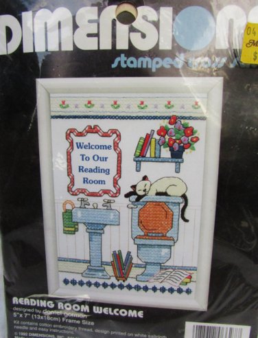 Dimensions bathroom Reading Room Welcome stamped cross stitch kit